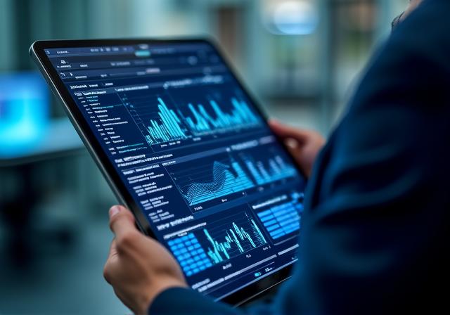 AI-powered business intelligence dashboard showing complex data streams