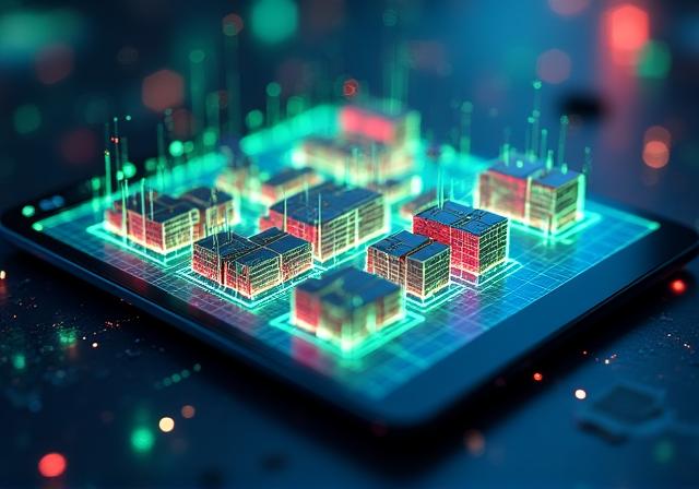 Futuristic warehouse management data visualization